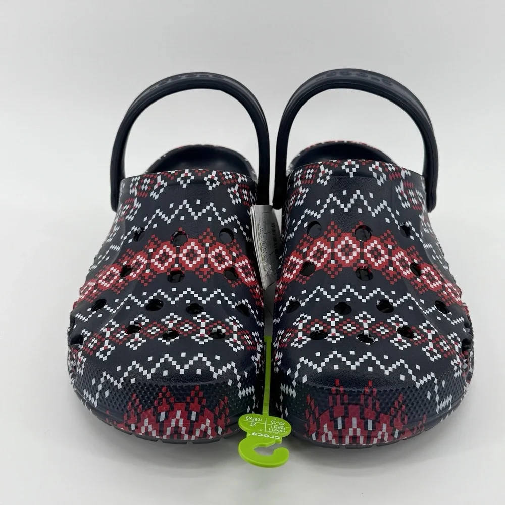 Crocs Baya Holiday Graphic Clog Mens Size 9 Navy Blue Fair Isle Comfy Gift‎ NWT